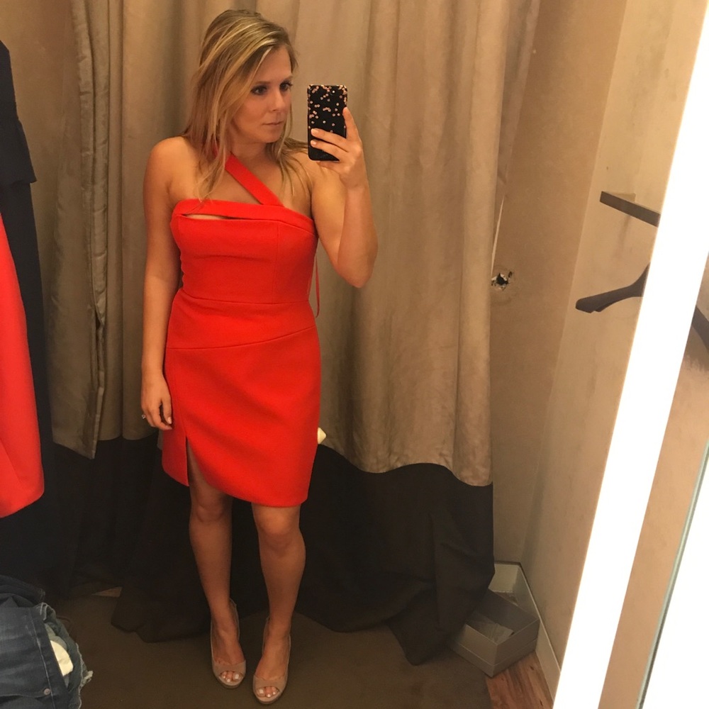 BCBGMAXAZRIA Dayne Asymmetrical Shoulder Dress